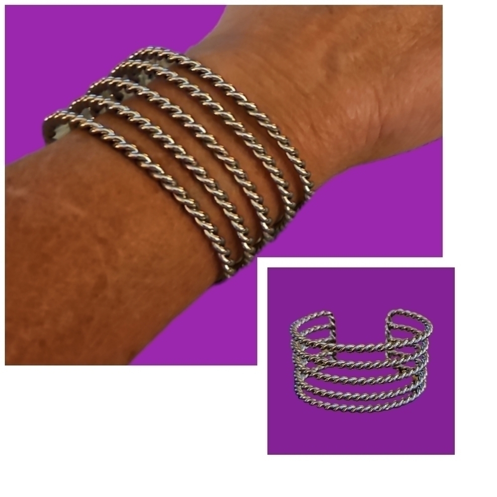 LIA SOPHIA Silvertone Wind Up Twisted Castlecore Wide Cuff Bracelet